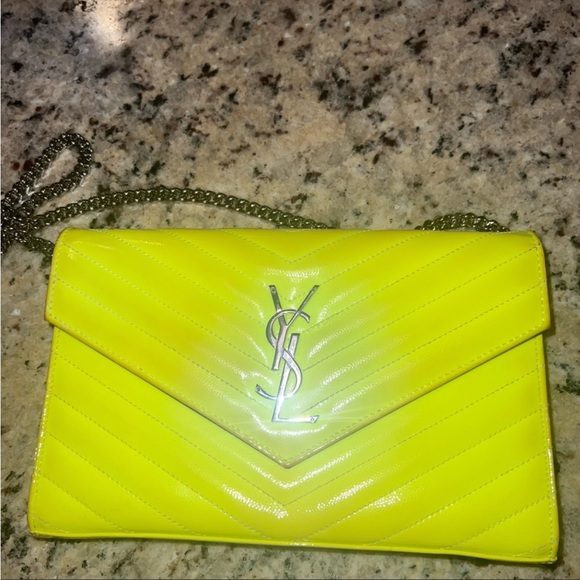 Rare- Ysl Neon Yellow Wallet on Chain - Picture 7 of 15